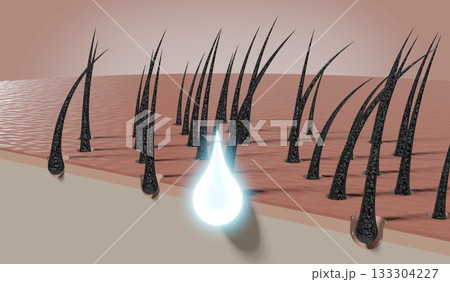 Drop of shampoo or cosmetic regenerates hair follicles - 3D illustration 133304227