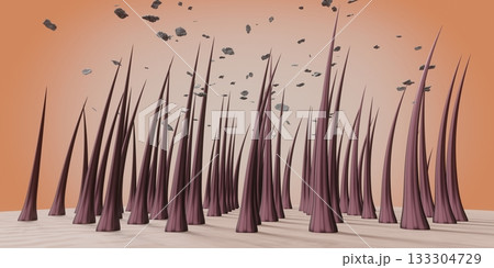 Hair follicles and dandruff under microscope - 3D illustration 133304729