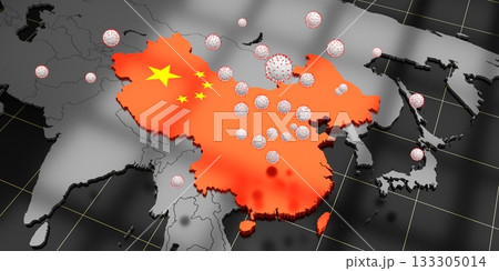 Coronavirus, Covid 19 epidemic outbreak spread - map - 3D illustration 133305014