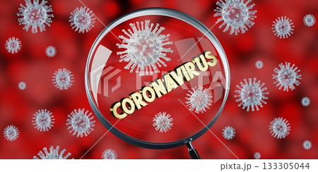 Coronavirus concept, magnifying glass - 3D illustration 133305044