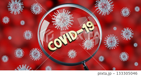 Covid 19 concept, magnifying glass - 3D illustration 133305046