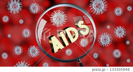 AIDS virus concept, magnifying glass - 3D illustration AIDS virus concept, magnifying glass - 3D illustration 133305048