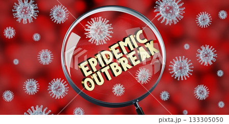 Epidemic outbreak concept, magnifying glass - 3D illustration 133305050
