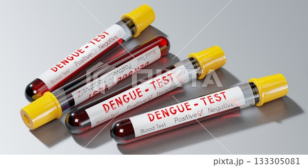 Dengue virus - test tubes, blood tests - 3D illustration Dengue virus - test tubes, blood tests - 3D illustration 133305081