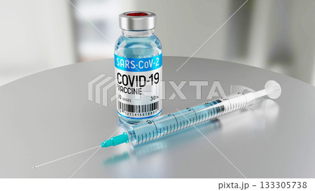 Covid 19, SARS CoV 2, coronavirus vaccine vial and syringe - 3D illustration Covid 19, SARS CoV 2, coronavirus vaccine vial and syringe - 3D illustration 133305738