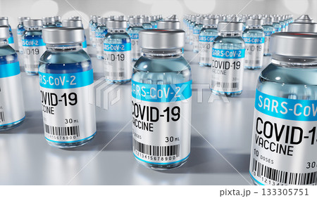 Covid 19, SARS CoV 2, many coronavirus vaccine vials - 3D illustration Covid 19, SARS CoV 2, many coronavirus vaccine vials - 3D illustration 133305751