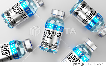 Covid 19, SARS CoV 2, coronavirus vaccine ampoules isolated on grey background - 3D illustration Covid 19, SARS CoV 2, coronavirus vaccine ampoules isolated on grey background - 3D illustration 133305773