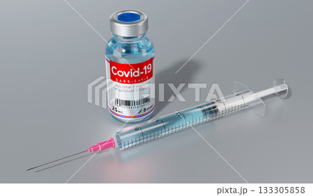 Covid-19, SARS-CoV-2, coronavirus vaccine ampoule and syringe - 3D illustration Covid-19, SARS-CoV-2, coronavirus vaccine ampoule and syringe - 3D illustration 133305858