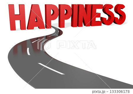 Happiness - road and red word on white background 133306178