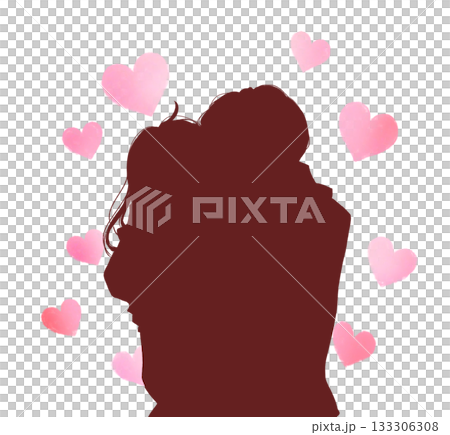 冬日里,男女背靠背,剪影心形 冬日里,男女背靠背,剪影心形 133306308