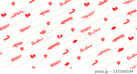 Christmas seamless pattern with cute red festive decorations on a white background. 133306594