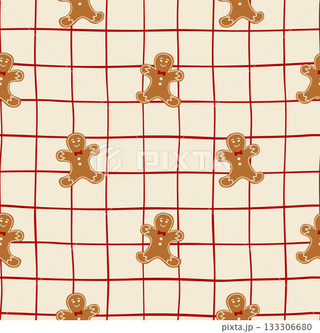 Christmas gingerbread cookies checkered seamless pattern. Vector winter festive decoration, print, wallpaper. 133306680