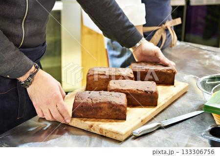 Baked black bread in kitchen Baked black bread in kitchen 133306756