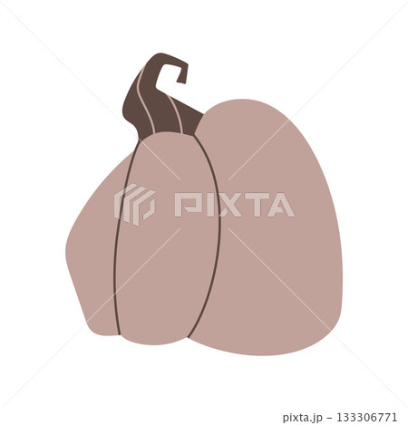 Warm neutral pumpkin with soft rounded shapes and a curved stylized stem. Ideal for fall decor, branding, packaging, stickers, cards, and seasonal artwork. Clean modern flat vector suitable for print. 133306771