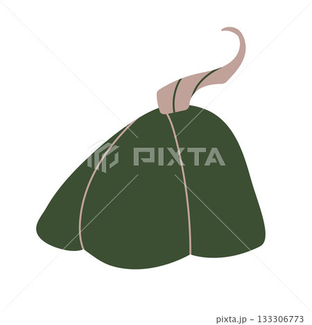 Stylish flat vector pumpkin in rich dark green with a flowing beige stem. Great for autumn branding, packaging, stickers, posters, and seasonal compositions. Clean modern design for digital and print. 133306773