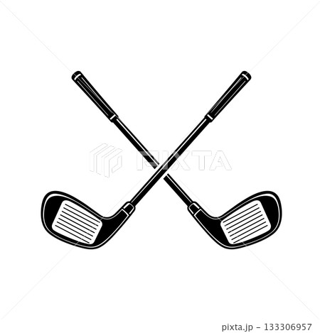 Crossed Golf sticks illustration. Sport club item or symbol on white background 133306957