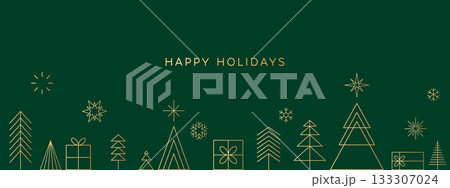 Happy Holidays card, Christmas banner, green background 133307024