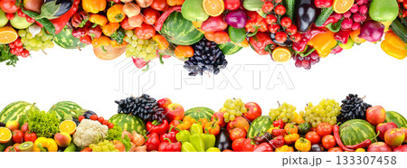 Healthy Food Border Composition with Watermelons, Peppers, and Grapes 133307458