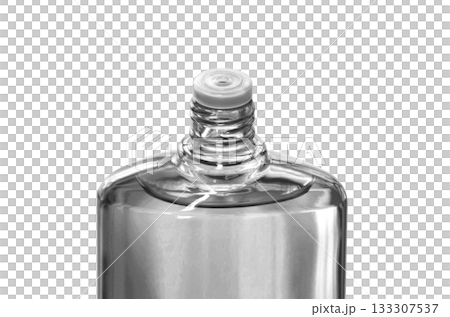 [Cutout transparent background material] A transparent bottle of hair growth agent with the screw cap open 133307537