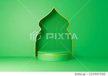 green display stand is used to showcase festive items for the Eid Ramadan . 133307592