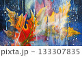 Abstract Autumn Leaf Painting. Vivid composition featuring bright autumn leaves, paint rain drips and bold textures on canvas, expressive style. Concept of autumn, abstract art, creative impressionism 133307835