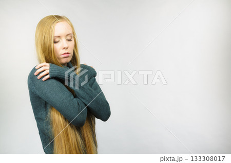 Sad unhappy young female 133308017