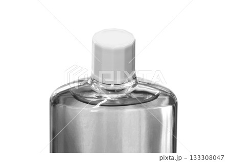 【切り抜き透過背景素材】スクリューキャップを閉めた育毛剤の透明のボトル 133308047