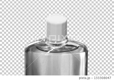【切り抜き透過背景素材】スクリューキャップを閉めた育毛剤の透明のボトル 133308047
