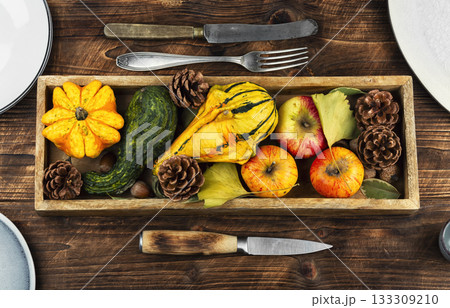 Vibrant arrangement of autumn fruits and vegetables. Vibrant arrangement of autumn fruits and vegetables. 133309210