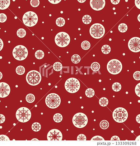 Seamless festive Christmas snowflake pattern on red background Seamless festive Christmas snowflake pattern on red background 133309268