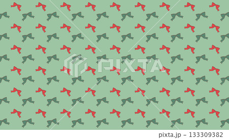 リボンのクリスマス風なパターン壁紙　緑 133309382
