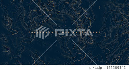 Colorful topographic map with contour lines. Geographic terrain grid, relief height elevation. Ground path pattern. Travel and navigation, cartography design element. Vector illustration 133309541