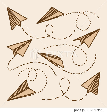 Realistic handmade paper planes collection on transparent background. Origami aircraft in flat style. Vector illustration. 133309558