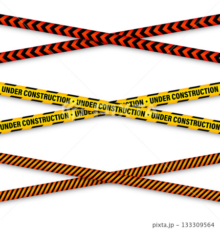 Barricade construction tape. Colorful police warning line, brightly colored danger or hazard stripe, ribbon. Restricted area, zone. Attention symbol. Vector illustration 133309564