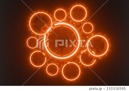 A cluster of orange glowing circles pulsates and moves dynamically A cluster of orange glowing circles pulsates and moves dynamically 133310595