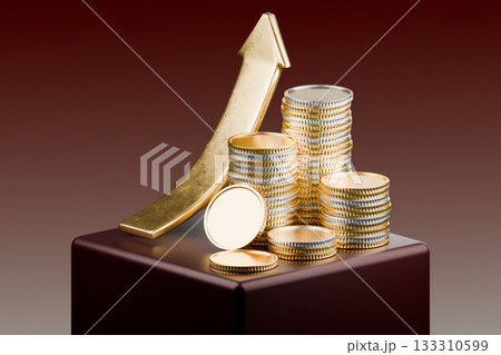 stacks of coins and an upward arrow, symbolizing financial growth stacks of coins and an upward arrow, symbolizing financial growth 133310599