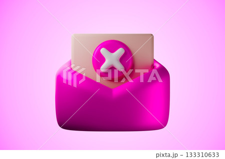 A pink envelope icon is shown with a message card featuring a white X symbol. A pink envelope icon is shown with a message card featuring a white X symbol. 133310633