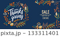 Hand drawn Happy Thanksgiving typography in autumn wreath banner. Celebration text with berries and leaves for postcard, icon or badge. Vector calligraphy lettering holiday quote 133311401