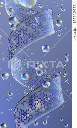 Transparent molecular ribbon helix with floating liquid drops 133312458