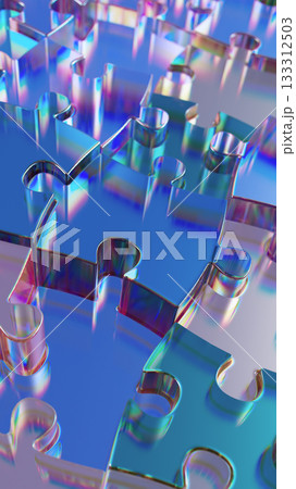 Metallic Puzzle Pieces: Iridescent Interlocking Shapes Create Colorful Abstract Art and Design Metallic Puzzle Pieces: Iridescent Interlocking Shapes Create Colorful Abstract Art and Design 133312503
