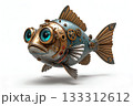 Big blue eye steampunk robo cartoon fish isolated on white background 133312612