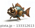 Antenna steampunk robo cartoon fish isolated on white background 133312613