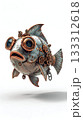 Gear packed steampunk robo cartoon fish isolated on white background 133312618