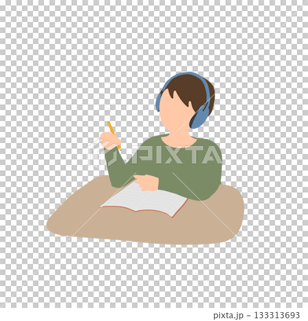 イヤーマフをつけて勉強する男の子 133313693