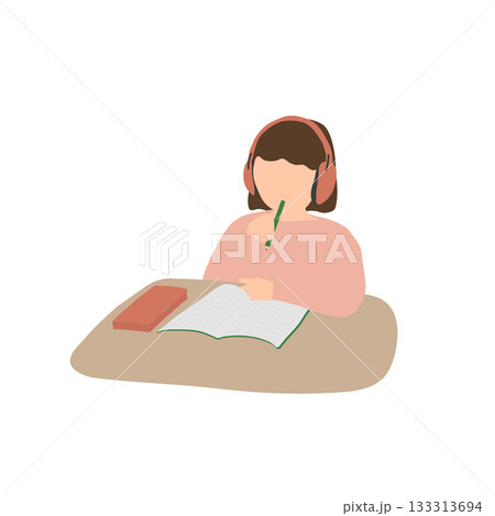 イヤーマフをつけて勉強する女の子 イヤーマフをつけて勉強する女の子 133313694