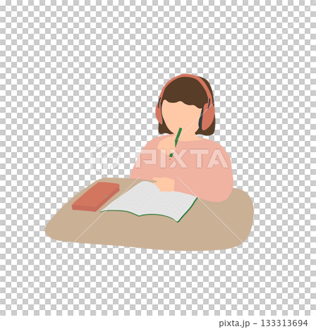 イヤーマフをつけて勉強する女の子 イヤーマフをつけて勉強する女の子 133313694