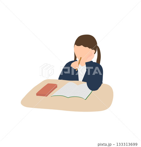 授業中に考え込む小学生	 133313699