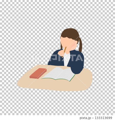 授業中に考え込む小学生	 133313699