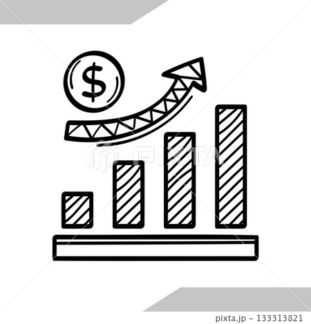 Bar Graph with Upward Arrow and Dollar Symbol doodle drawing 133313821