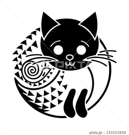 Silhouette Decorative Tribal Cat Illustration. Vector illustration 133313839